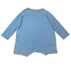 Soft‎ Surroundings Linen Blend Long Sleeve Tunic Top Blue Lagenlook Size 2X